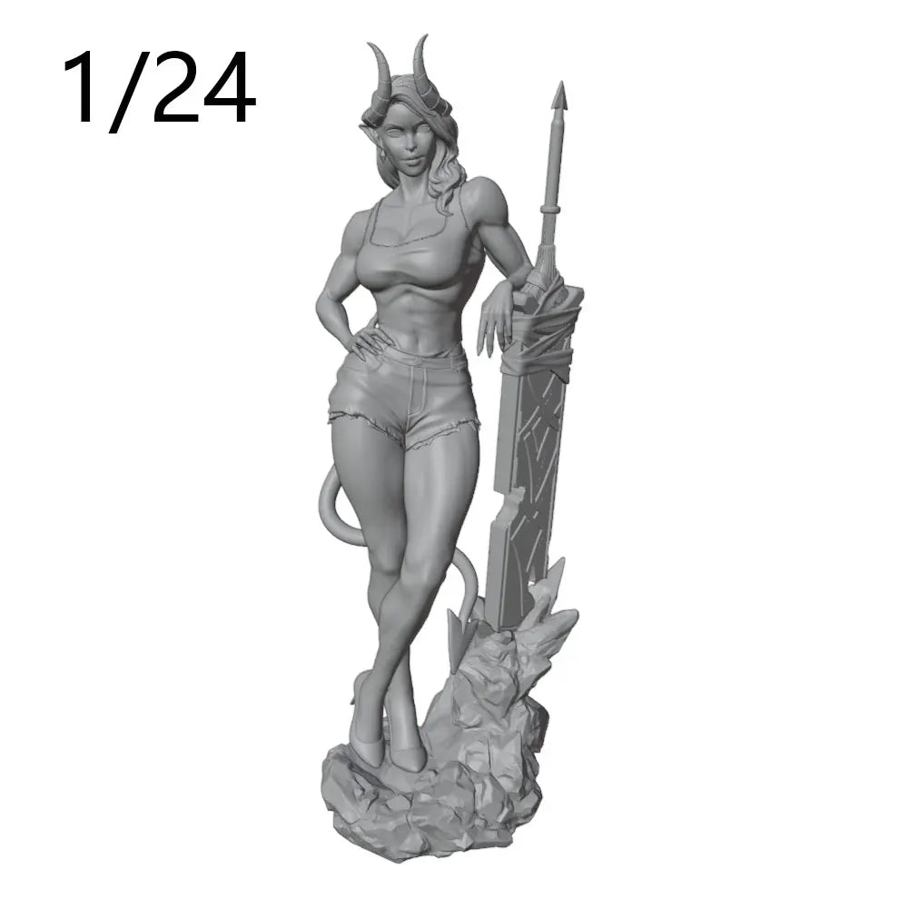 1/24 Demon Warrior with Horns and Great Sword, Resin Model Figure Kit, Fantasy Theme, Unassembled and Unpainted