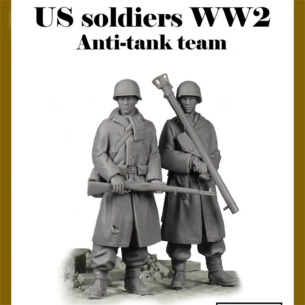 1/35 WWII US Army Anti-Tank Team, 2 Figures, Resin Model Figure Kit, Unassembled and Unpainted