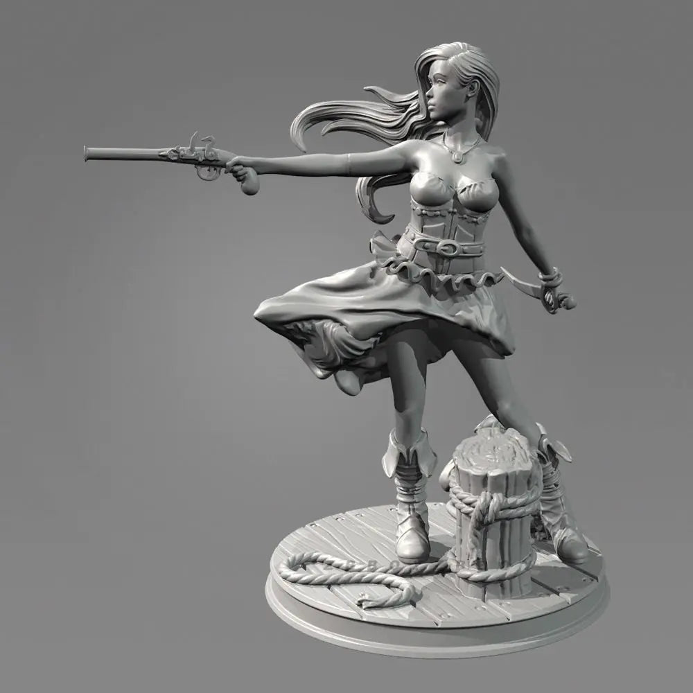 50mm Caribbean Female Pirate Warrior, Resin Model Figure Kit, Unassembled and Unpainted