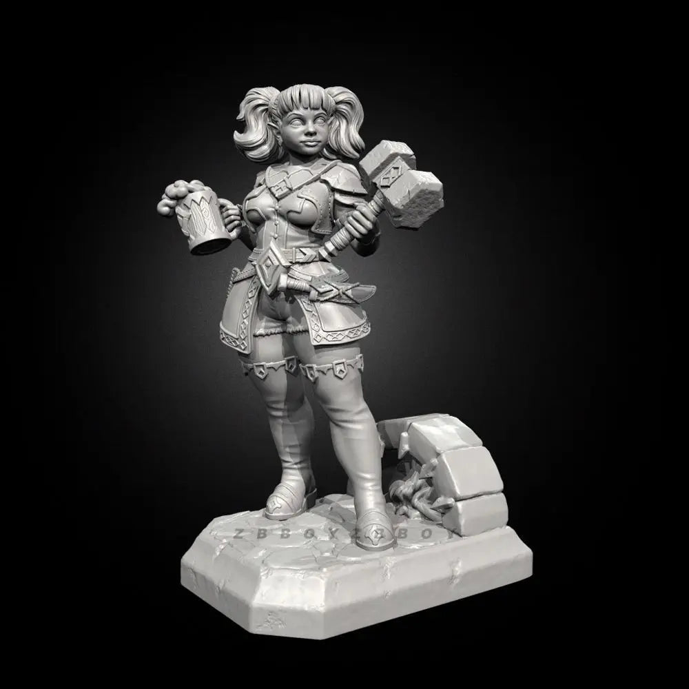 50mm Female Dwarf Warrior, Resin Model Bust Kit, Fantasy Theme, Unassembled and Unpainted