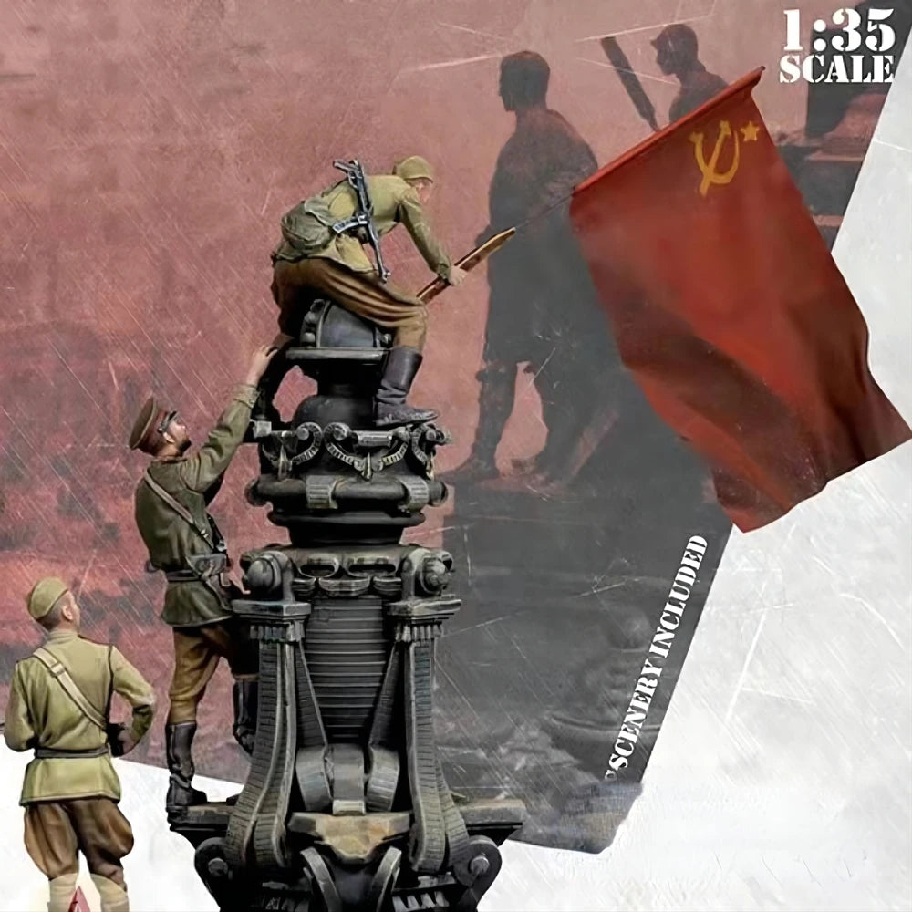 1/35 WWII Soviet Red Army with Flag, 3 Figures, Resin Model Figure Kit, Unassembled and Unpainted