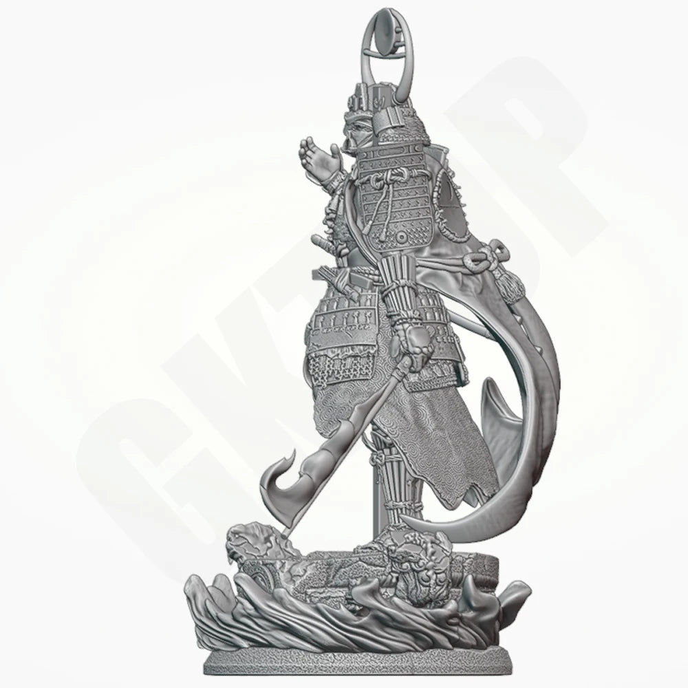 1/24 Female Samurai Warrior with Crescent Helm and Naginata, Resin Model Figure Kit, Fantasy Theme, Unassembled and Unpainted