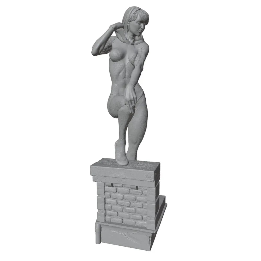 75mm Vintage Pin-Up on Brick Pedestal, Resin Model Figure Kit, Unassembled and Unpainted