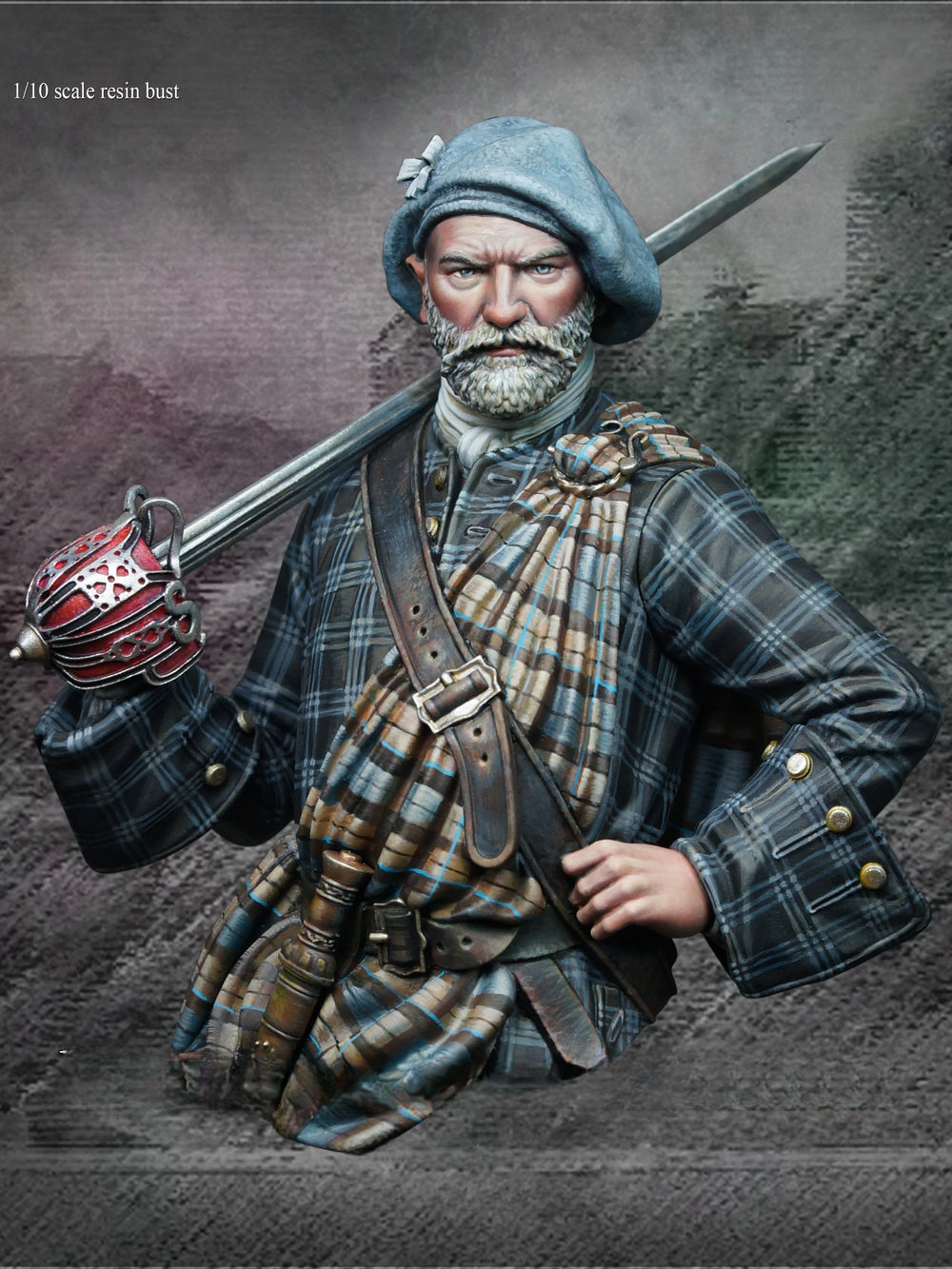 1/10 WWI Scottish Soldier with Rifle and Bayonet, Resin Model Bust Kit, Unassembled and Unpainted