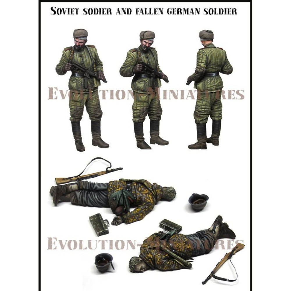 1/35 WWII Soviet Soldier with Fallen German Soldier, 5 Figures, Resin Model Figure Kit, Unassembled and Unpainted