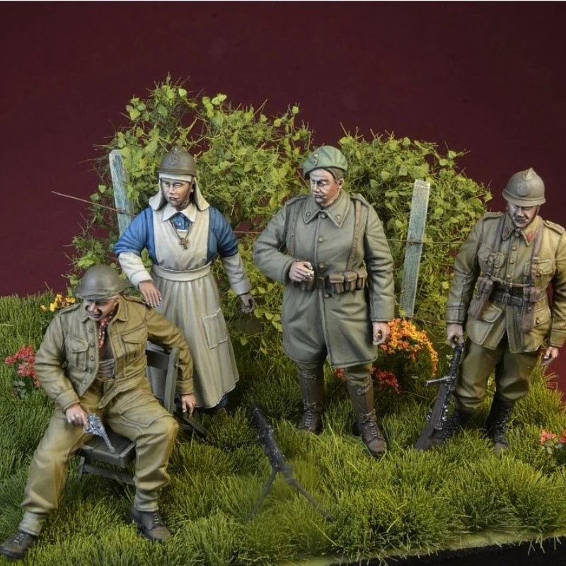 1/35 WWI French Army Soldiers, 4 Figures, Resin Model Figure Kit, Unassembled and Unpainted