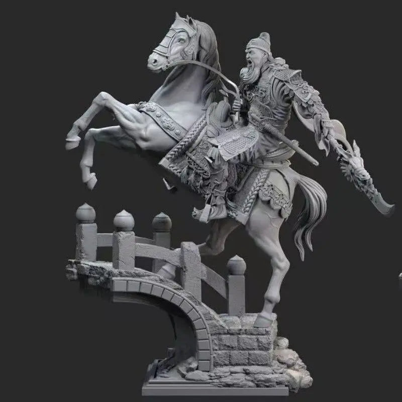 250mm Ancient Guan Yu on Horseback, Resin Model Figure Kit, Unassembled and Unpainted