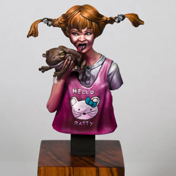 1/12 Chibi Girl with Pigtails & Rat Companion, Resin Model Bust Kit, Anime Theme, Unassembled and Unpainted