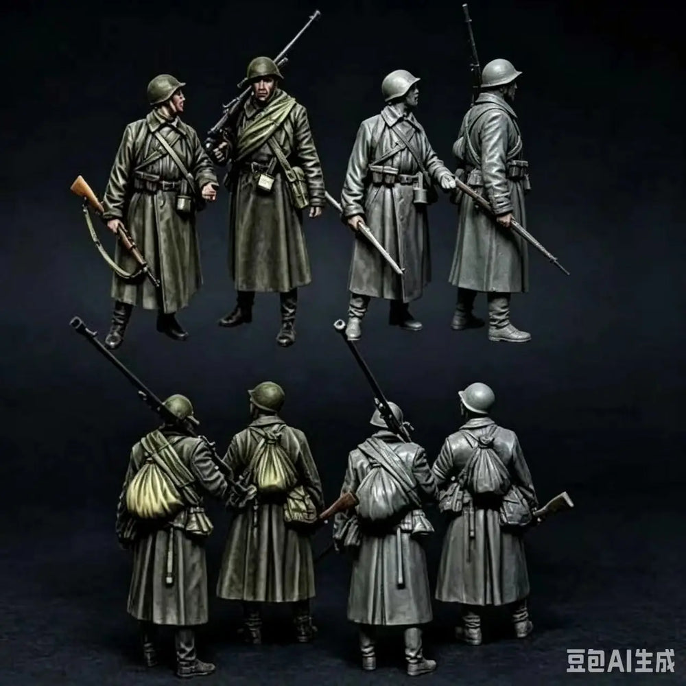 1/35 WWI Russian Civil War Infantry with Bayonetted Rifles, 8 Figures, Resin Model Figure Kit, Unassembled and Unpainted