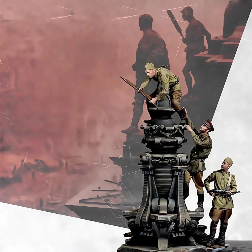 1/35 WWII Anti-Aircraft Gun, 3 Figures, Resin Model Diorama Kit, Unassembled and Unpainted