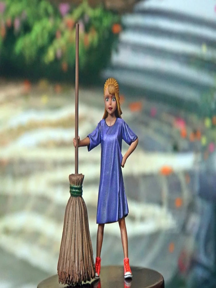 60mm Witch with Broomstick, Resin Model Figure Kit, Fantasy Theme, Unassembled and Unpainted