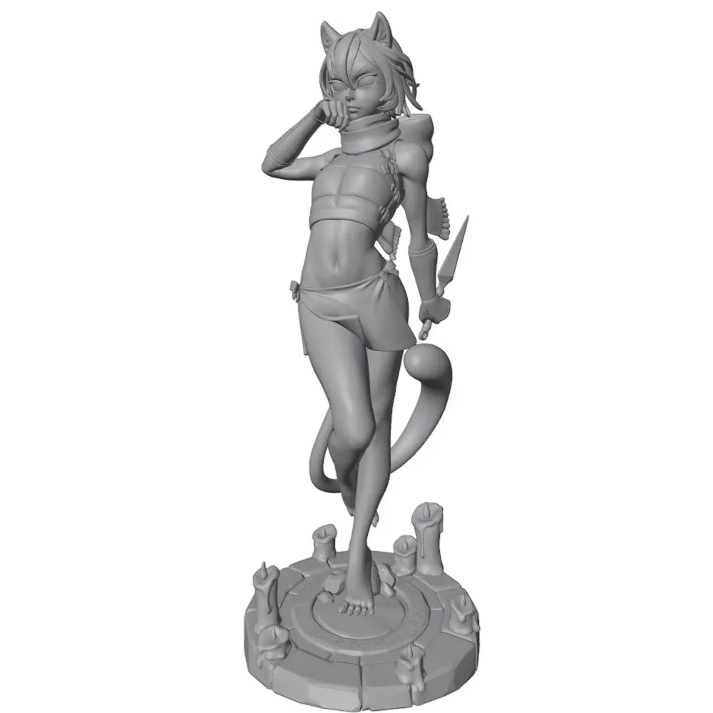 1/24 Female Warrior with Wolf Ears, Resin Model Figure Kit, Anime Theme, Unassembled and Unpainted