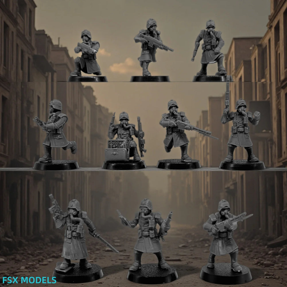 28mm Grim Guard Militants, 10 Figures, Resin Model Figure Kit, Sci-Fi Theme, Unassembled and Unpainted