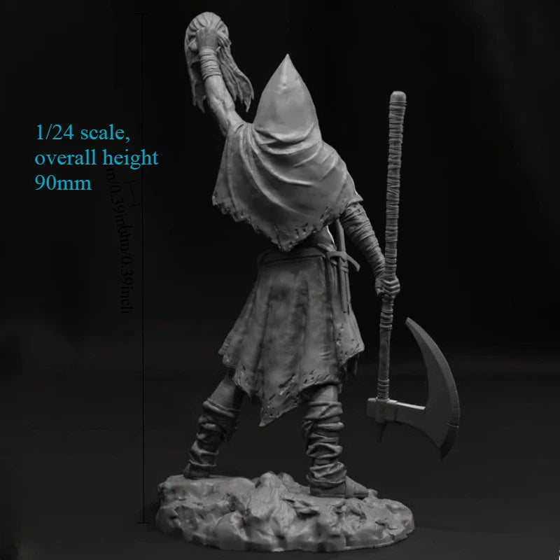 1/24 Medieval Female Barbarian with Long Hair and Axe, Resin Model Figure Kit, Unassembled and Unpainted