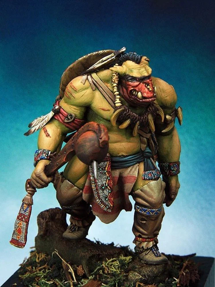 75mm Orc Barbarian with Curved Battle Axe, Resin Model Figure Kit, Fantasy Theme, Unassembled and Unpainted