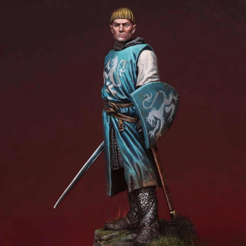 1/32 Medieval Norman Knight in Blue Heraldic Tunic, Resin Model Figure Kit, Unassembled and Unpainted