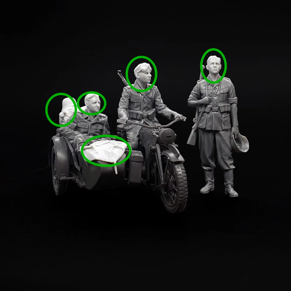 1/35 WWII German Motorcycle Reconnaissance Team, 8 Figures, Resin Model Figure Kit, Unassembled and Unpainted