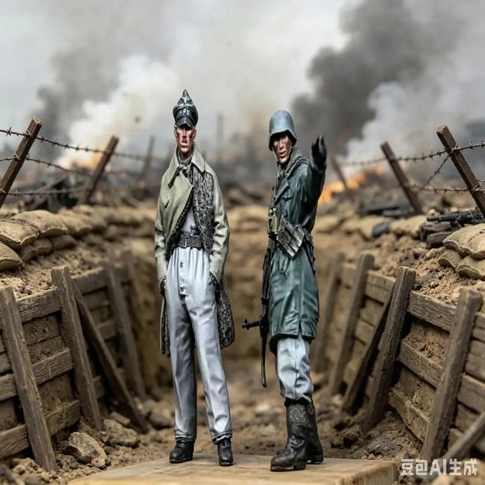 1/35 WWII German Officer in Dress and Field Soldier, 2 Figures, Resin Model Figure Kit, Unassembled and Unpainted