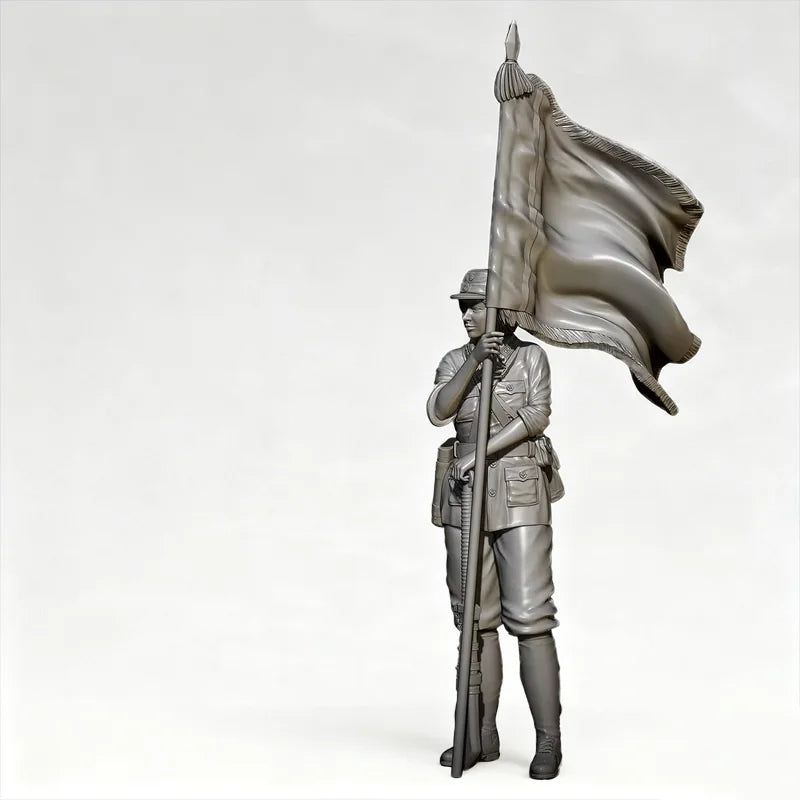 1/35 Female Soldier with Flag, Resin Model Figure Kit, Military Theme, Unassembled and Unpainted