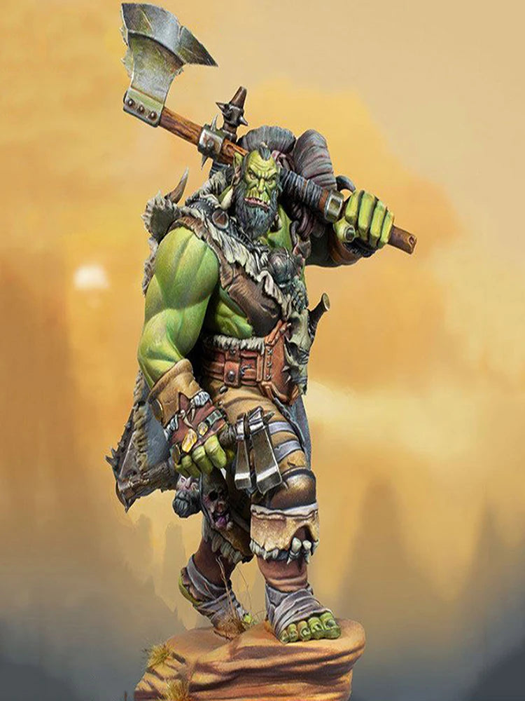1/24 Orc Barbarian with Double-Headed Axe, Resin Model Figure Kit, Fantasy Theme, Unassembled and Unpainted