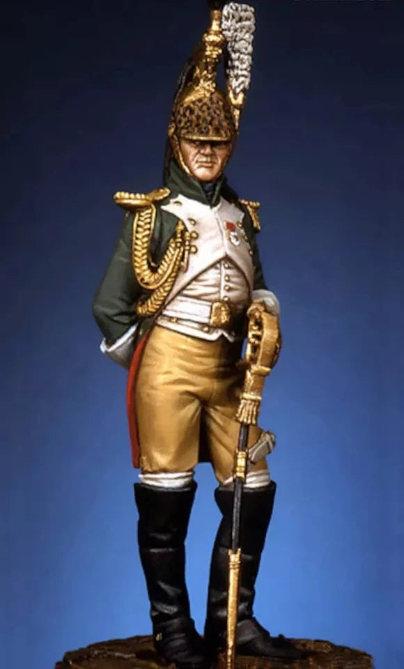 54mm Napoleonic Cavalry Officer with Plumed Hat, Resin Model Figure Kit, Unassembled and Unpainted