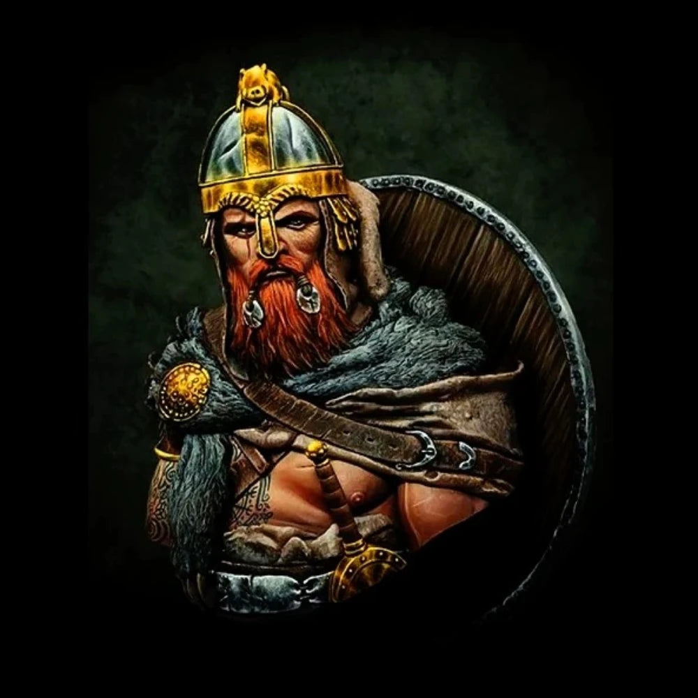 1/10 Medieval Viking Warrior with Horned Helm and Shield, Resin Model Bust Kit, Unassembled and Unpainted