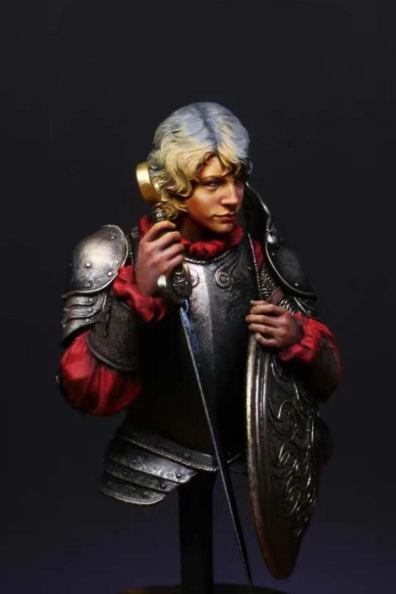 1/10 Medieval Youthful Sorcerer with Crescent Staff and Sword, Resin Model Bust Kit, Unassembled and Unpainted