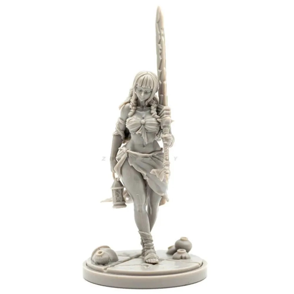 38mm Female Warrior with Greatsword on Skull Base, Resin Model Figure Kit, Fantasy Theme, Unassembled and Unpainted