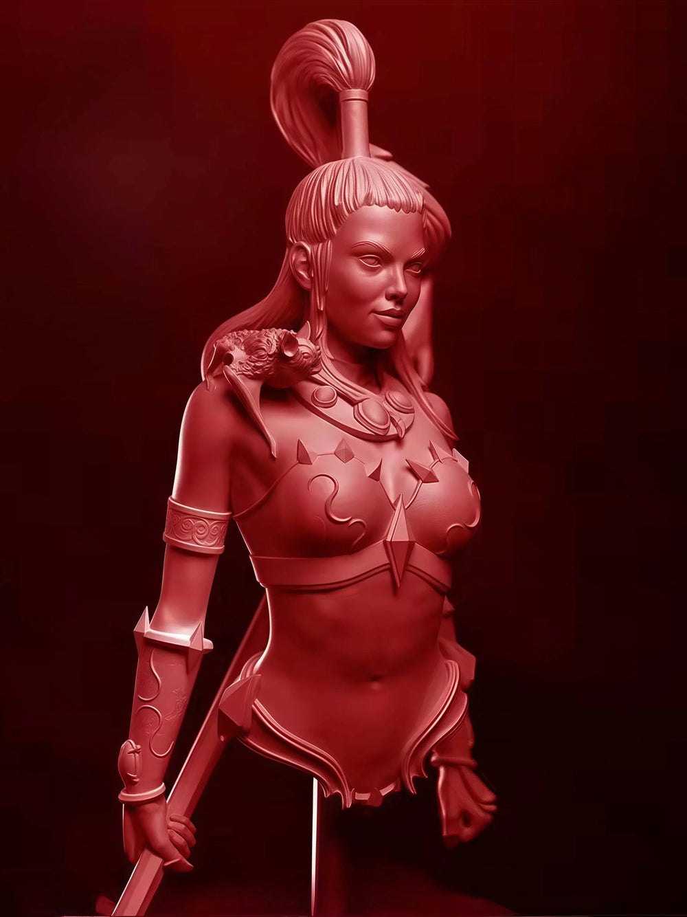 1/10 Eastern Warrior with Spiral Staff and Top-Knot, Resin Model Bust Kit, Fantasy Theme, Unassembled and Unpainted