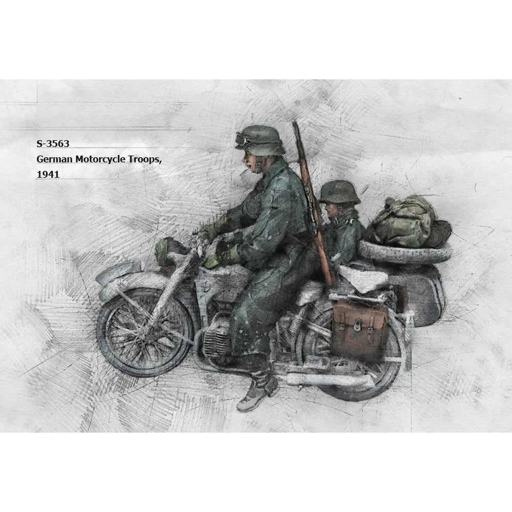 1/35 WWII German Motorcycle Troops, 3 Figures, Resin Model Figure Kit, Unassembled and Unpainted