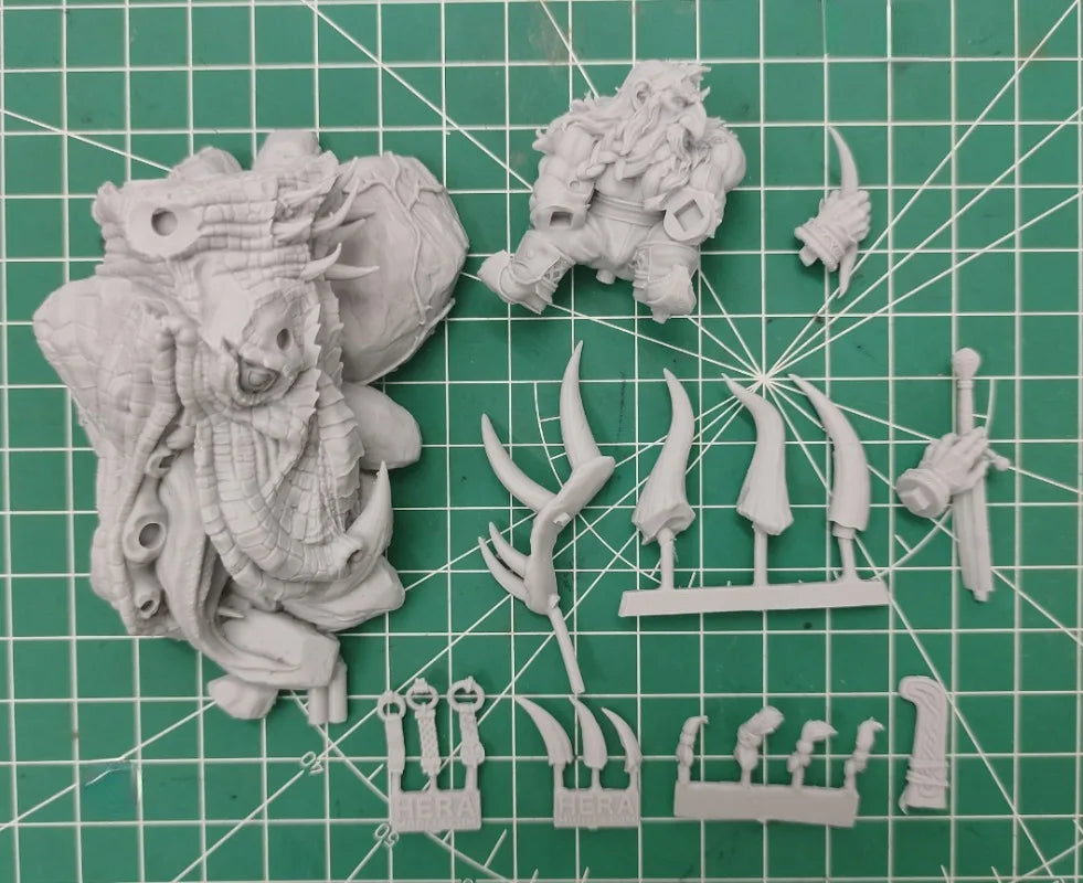 1/24 Dwarf Warrior on Tentacled Beast, Resin Model Figure Kit, Fantasy Theme, Unassembled and Unpainted