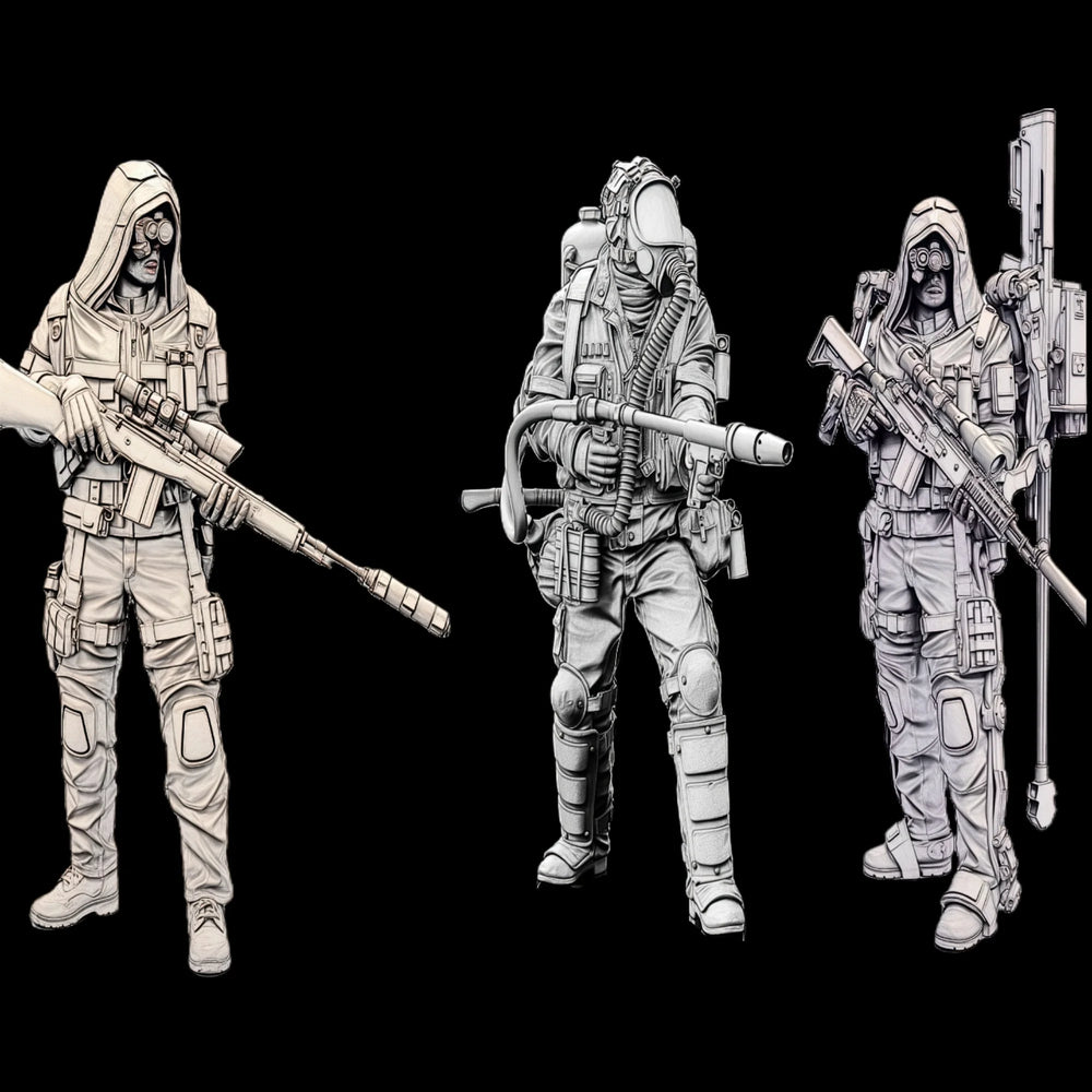 1/35 Future Warrior 3-Person Team, 3 Figures, Resin Model Figure Kit, Sci-Fi Theme, Unassembled and Unpainted