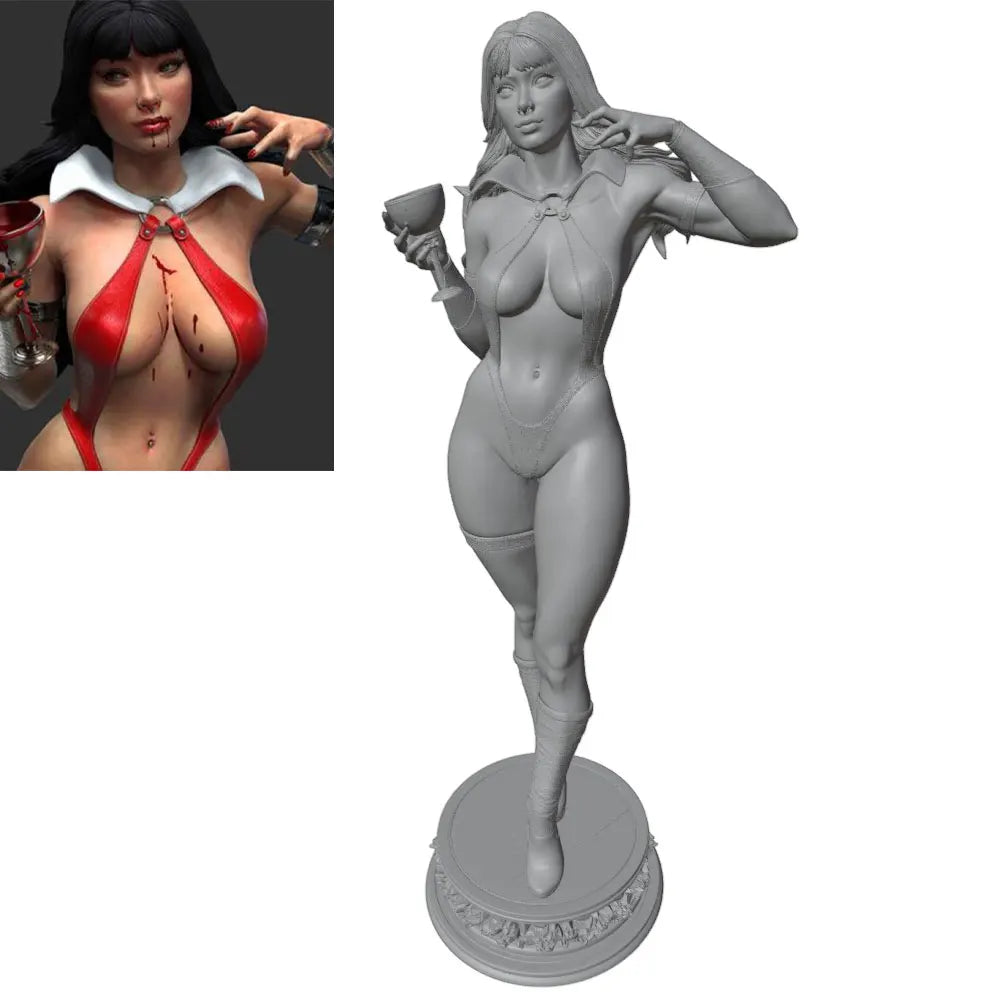 1/24 Pin-up with Cocktail and Flowing Hair, Resin Model Figure Kit, Unassembled and Unpainted
