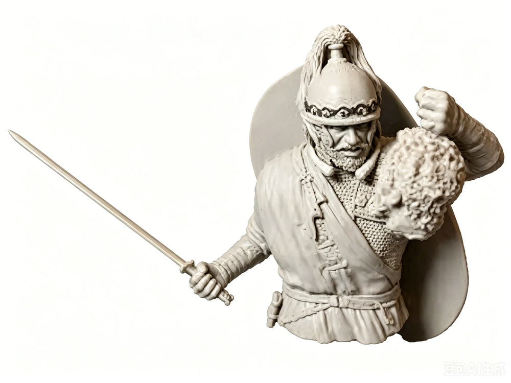 1/10 Medieval Bearded Warrior with Crested Helm, Resin Model Figure Kit, Unassembled and Unpainted