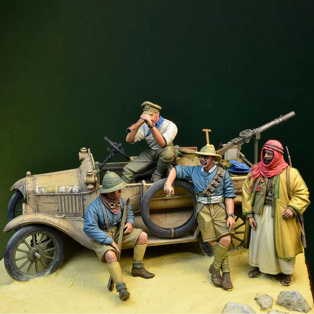 1/35 WWI Military Convoy, 4 Figures, Resin Model Diorama Kit, Unassembled and Unpainted