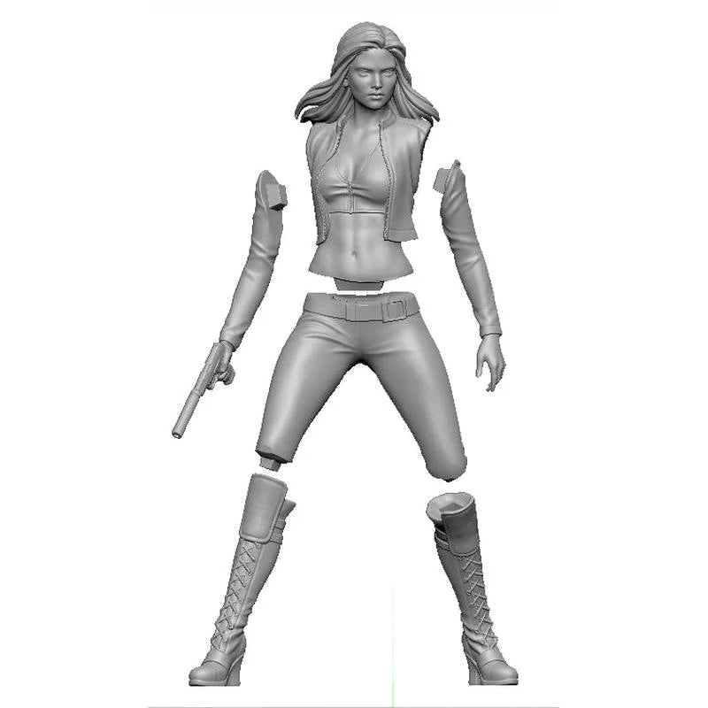 1/35 Female Operative with Long Hair and Pistol, Resin Model Figure Kit, Unassembled and Unpainted