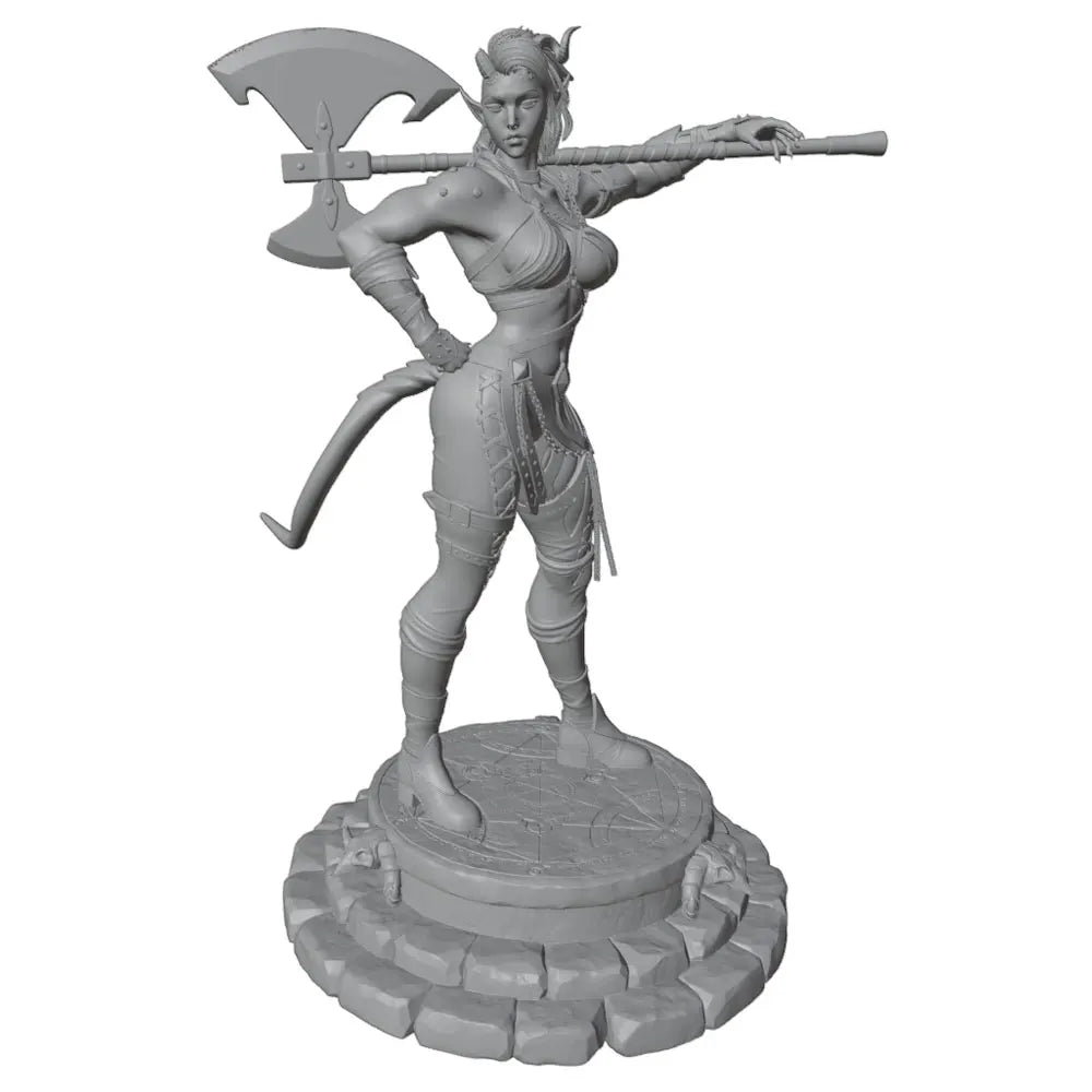 1/24 Female Barbarian Warrior with Horned Helm and Halberd, Resin Model Figure Kit, Fantasy Theme, Unassembled and Unpainted