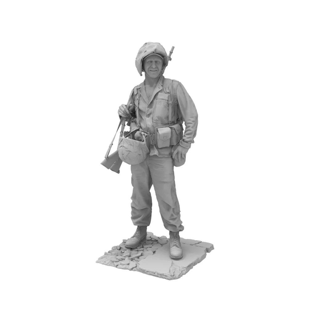 75mm WWII US Infantryman Standing Ready with Rifle, Resin Model Figure Kit, Unassembled and Unpainted