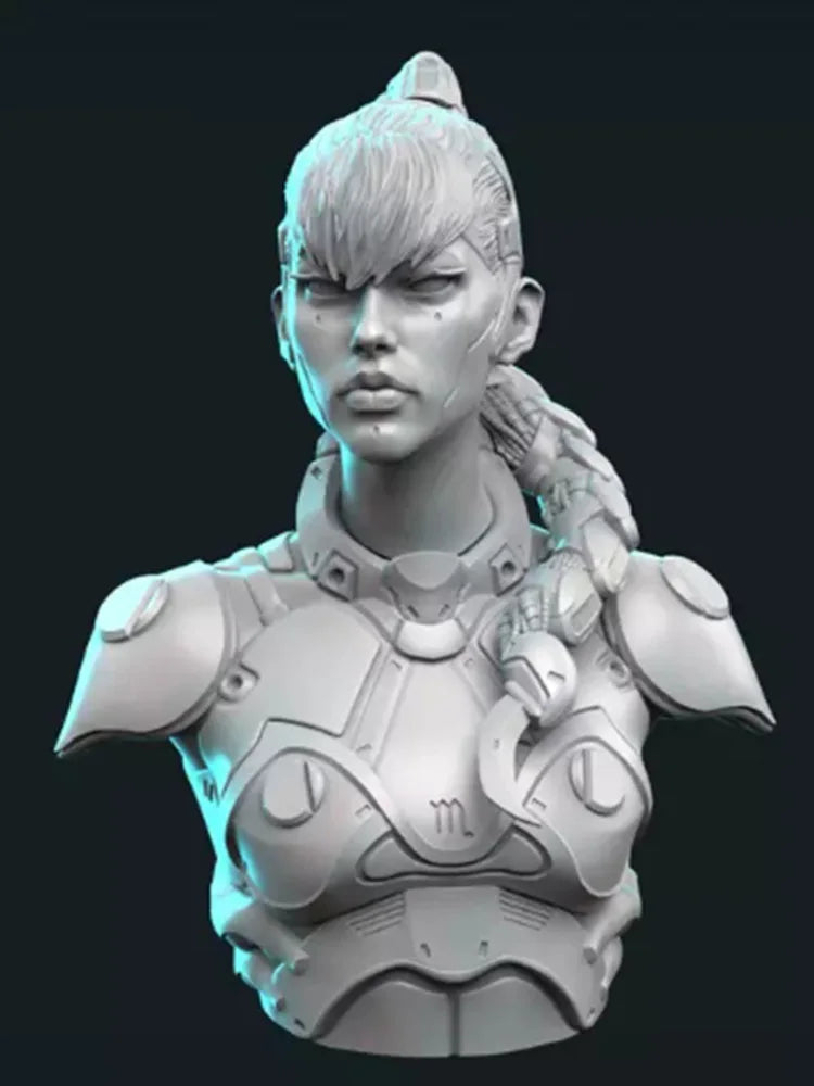 1/12 Pale-Haired Warrior with Facial Marking and Tech Armor, Resin Model Bust Kit, Fantasy Theme, Unassembled and Unpainted