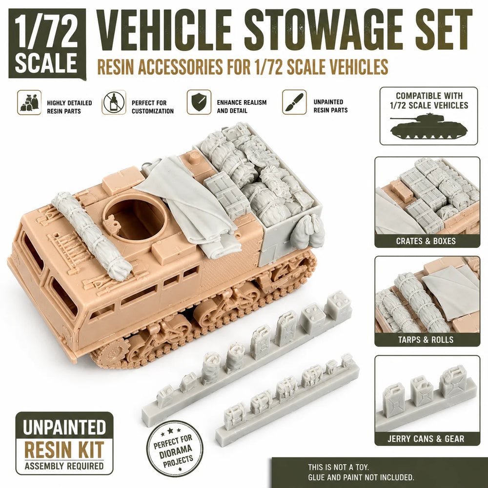 1/72 WWII Vehicle Stowage Accessories, Resin Model Accessory Kit, Unpainted