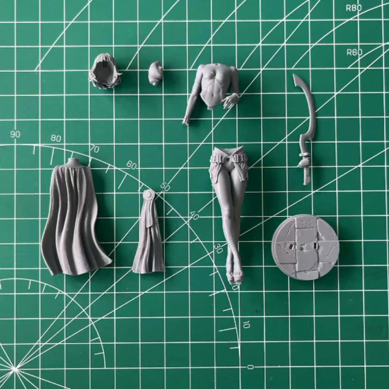 1/24 Medieval Female Warrior with Dragon, Resin Model Figure Kit, Unassembled and Unpainted