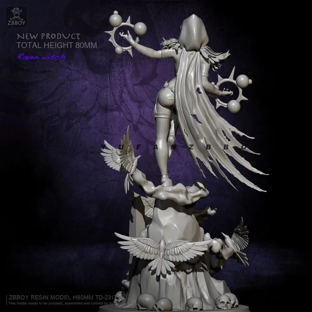 80mm Raven Witch, Resin Model Figure Kit, Fantasy Theme, Unassembled and Unpainted