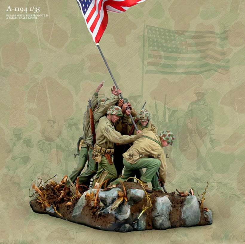 1/35 WWII American Iwo Jima Victory, 4 Figures, Resin Model Diorama Kit, Unassembled and Unpainted