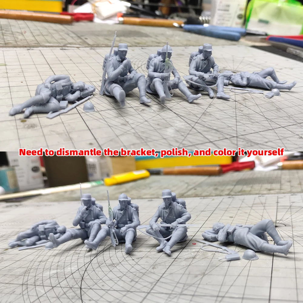 1/35 WWI French Soldiers at Rest, 5 Figures, Resin Model Figure Kit, Unassembled and Unpainted