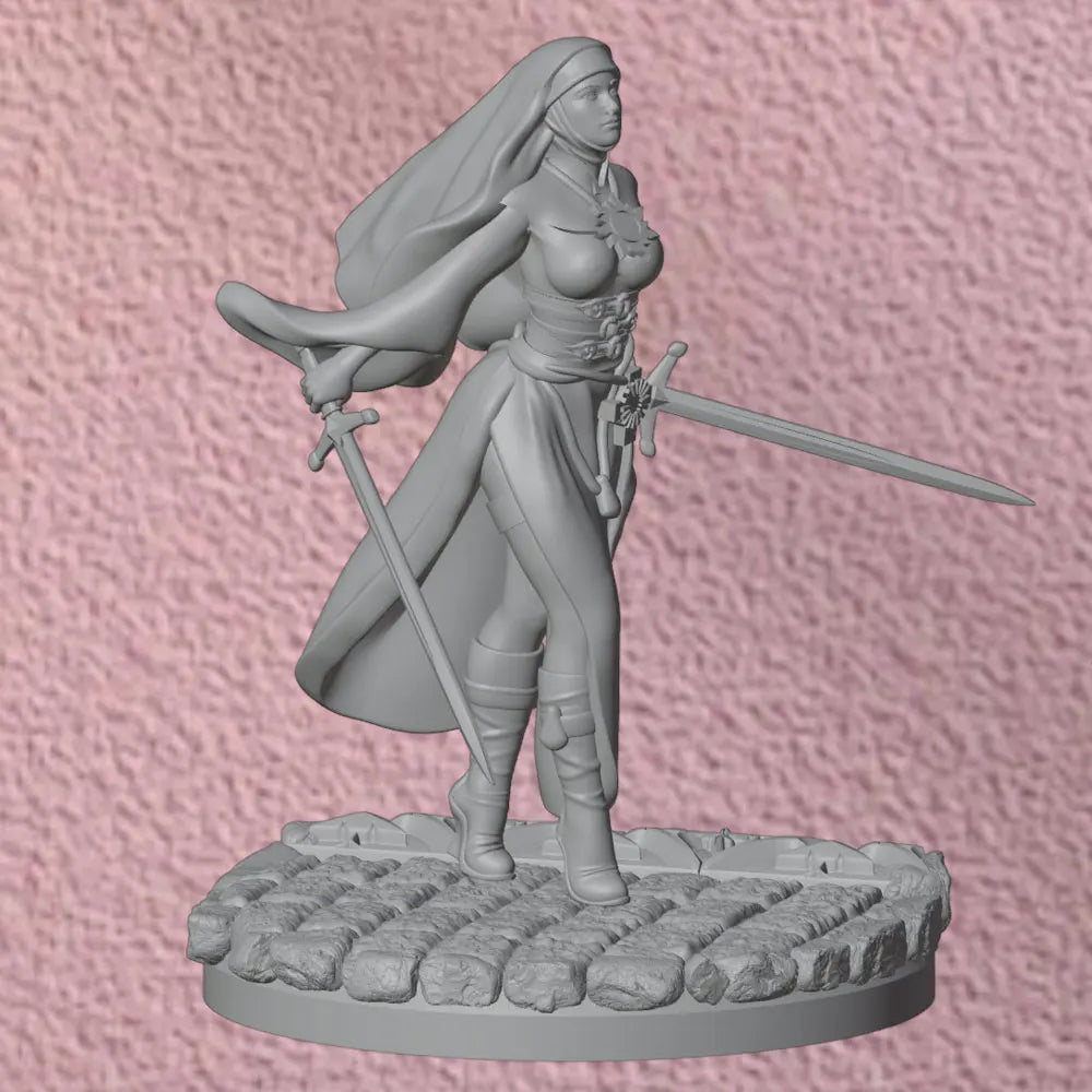 75mm Medieval Sword-Wielding Nun Warrior, Resin Model Figure Kit, Unassembled and Unpainted