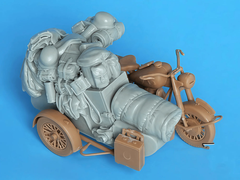 1/35 WWII Three-Wheeled Motorcycle, Resin Model Vehicle Kit, Unassembled and Unpainted