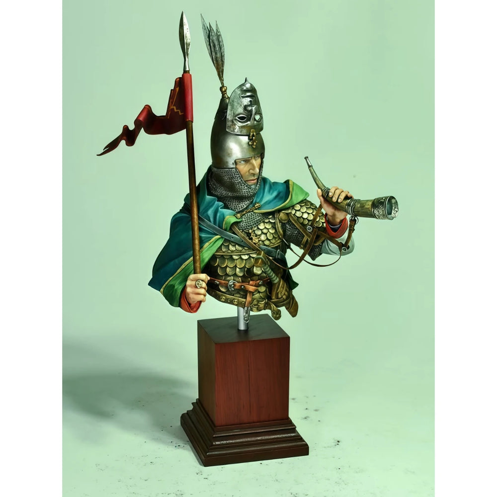 1/10 Medieval Knight with Heraldic Shield and Banner, Resin Model Bust Kit, Unassembled and Unpainted