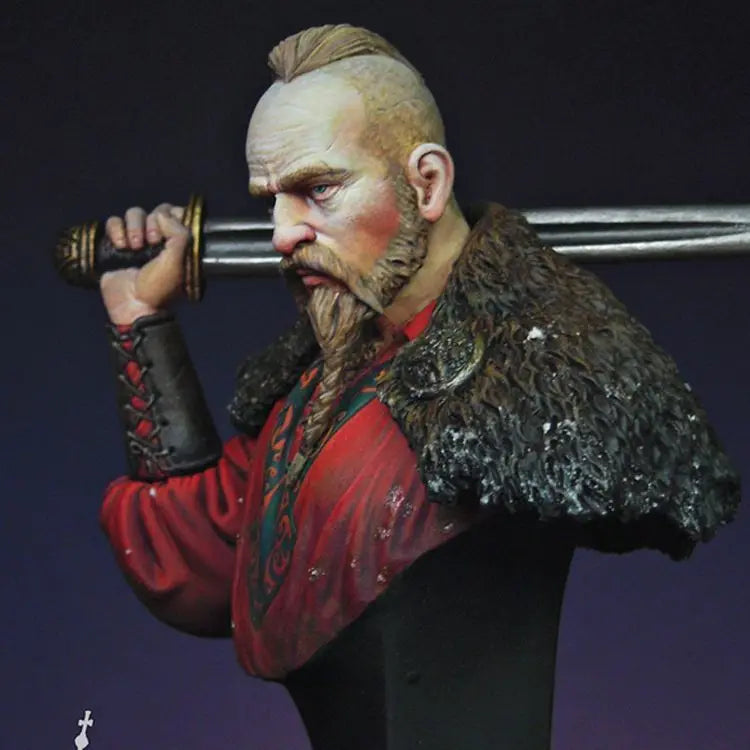1/12 Medieval Viking Warrior with Raised Sword, Resin Model Bust Kit, Unassembled and Unpainted