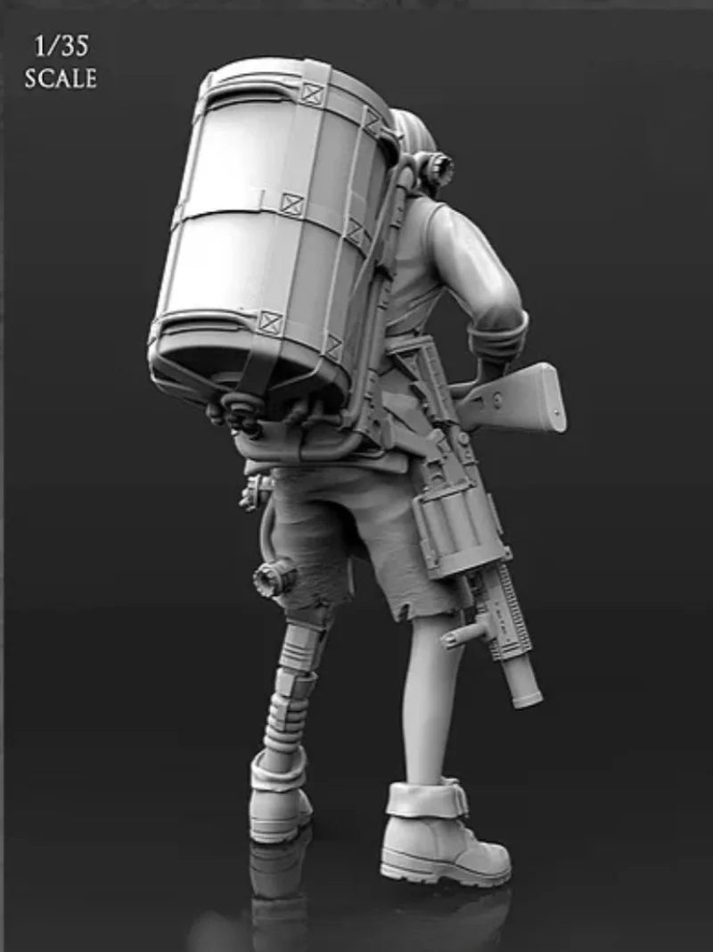 1/35 Post-Apocalyptic Female Soldier, Resin Model Figure Kit, Sci-Fi Theme, Unassembled and Unpainted