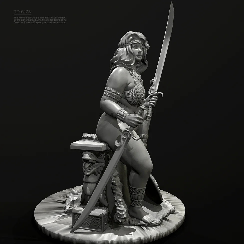75mm Female Warrior with Serpent Guardian, Resin Model Figure Kit, Fantasy Theme, Unassembled and Unpainted